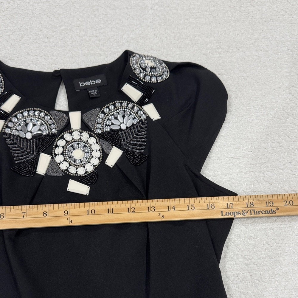 NWOT bebe Black Mini Dress with Crystal Necklace Embellishment Sz M - Picture 10 of 11
